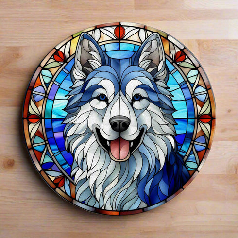 Alaskan Malamute Circular Glass Suncatcher Worktop Saver